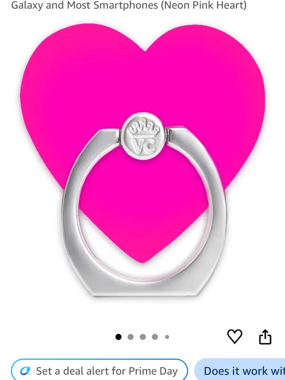 Velvet Caviar Neon Pink Heart Phone Grip Stand Ring Holder NIB